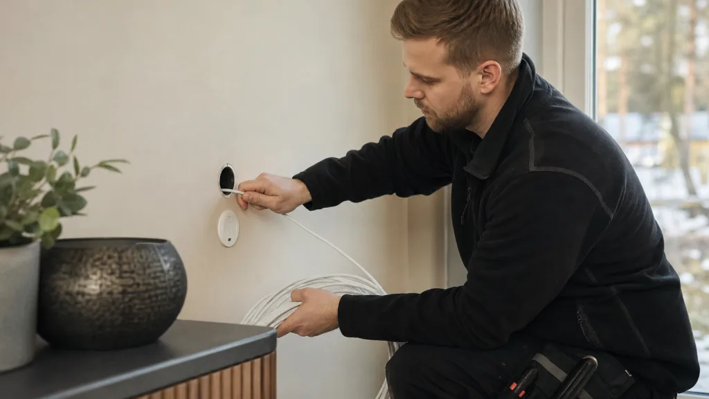 Optisk fiberkabel dras in i ett svenskt bostadshus