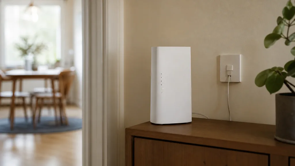 Telefonjack i vägg bredvid modern mobil router