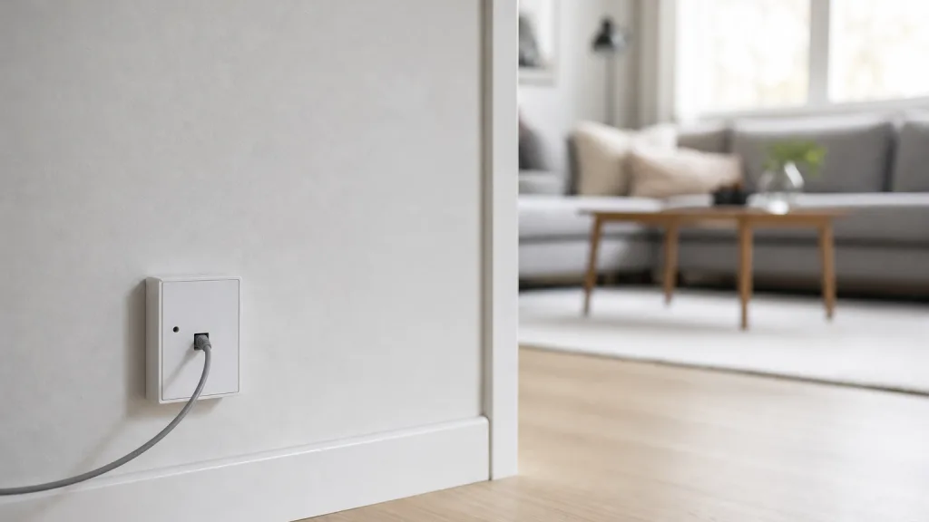 Telefonjack med endast en bredbandskabel inkopplad, ingen telefon