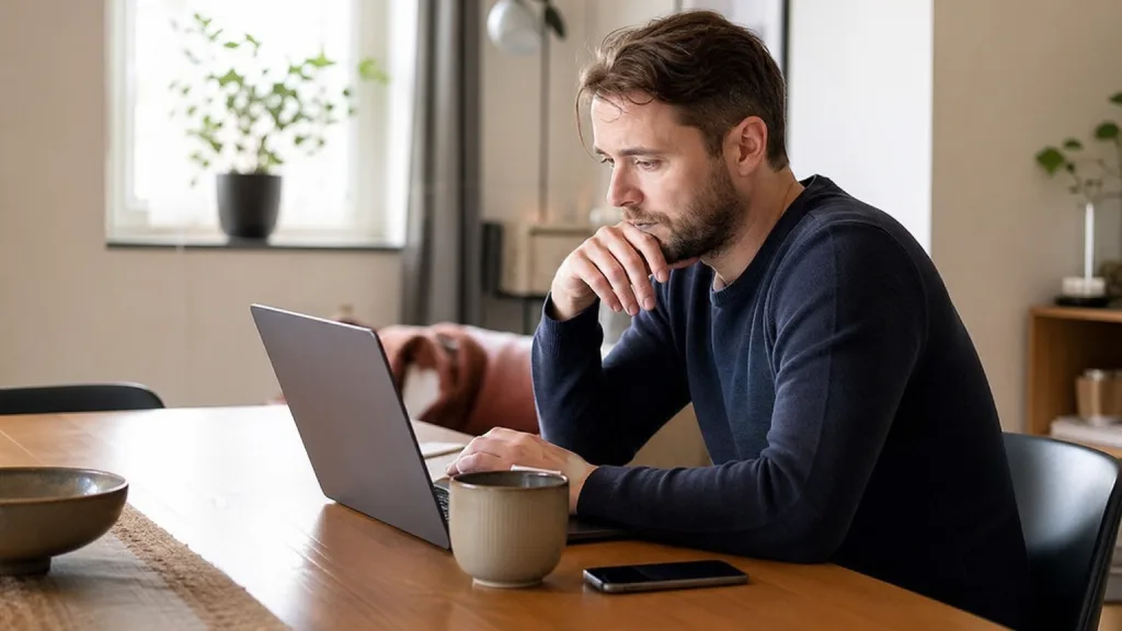 Person som jämför bredbandsleverantörer på laptop