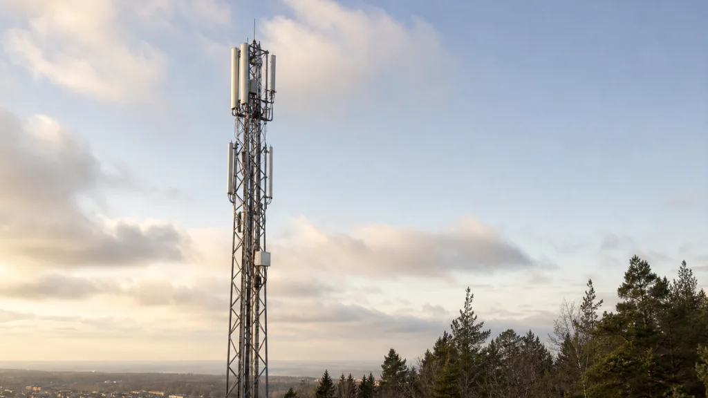 Två operatörers loggor på samma delade mobilmast